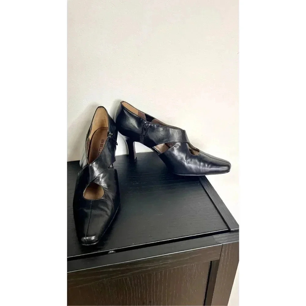 Bellini Womens Black Chase Criss Cross Strap Side Zip Leather Heel Shoes‎ Sz 7.5